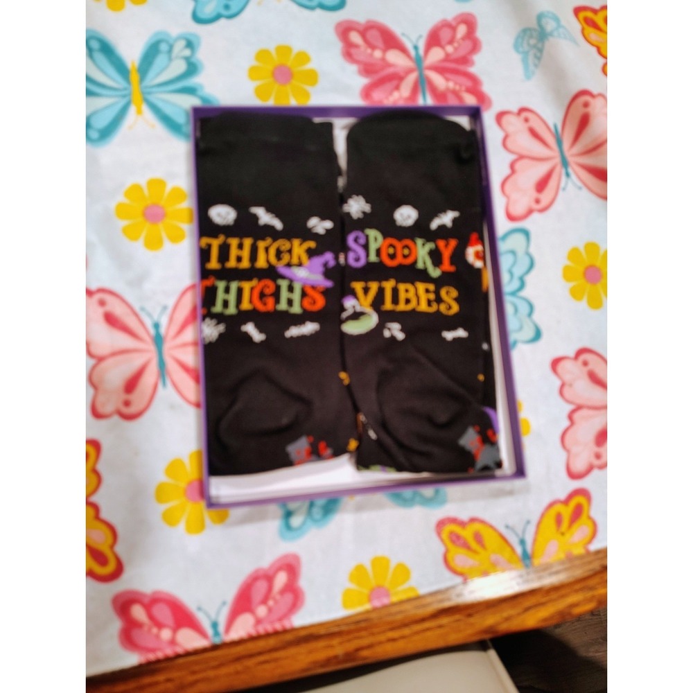 Happypop Halloween Gift Series Socks Set Thick Thighs Spooky Vibes Black Boxed
